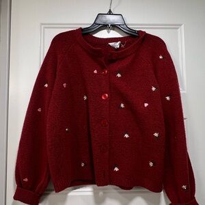 Red Cardigan with Embroidered Details